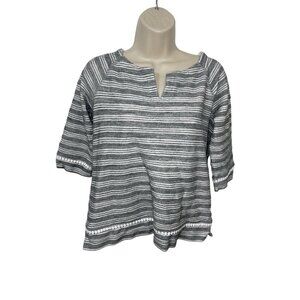 T BY TALBOTS Women's Small Petite Grey Terry Striped Top